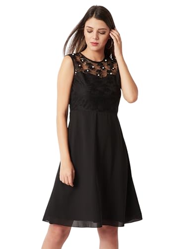 Image of Miss Chase Women's Round Neck Sleeveless Floral Ruffled GatheKnee-Long Skater Dress