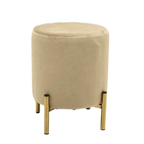LARA MORADA-Pouf Poggiapiedi A Cilindro per Soggiorno, Camera da Letto Ed Entrata, in Velluto, con Piedini E Gommini AntiGraffio, 28Px30lx36H cm, Crema
