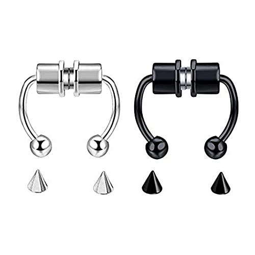 Milageto 2x Magnética Magnética Magnética Anel de Nariz Horseshoes Non Piercing Jóias Prata