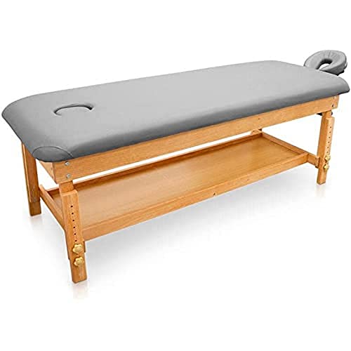 QUIRUMED Table de massage en bois fixe Easy, couleur argent, lit de massage, simili cuir, hauteur réglable, tête amovible, plateau accoudoirs, revêtement...