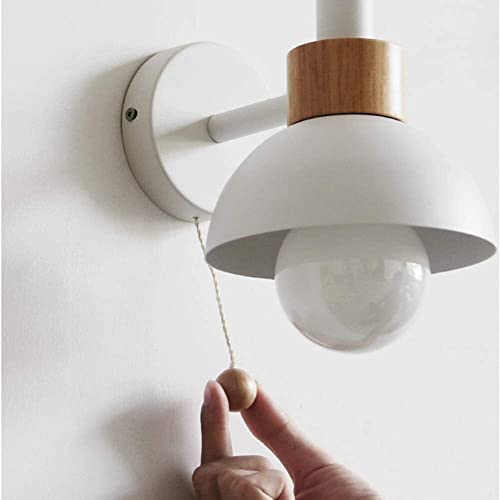 Aplique de pared de madera y hierro con interruptor de cordón para dormitorio 5
