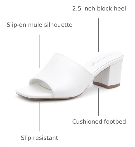 Image of Herstyle Square Open Toe Heeled Sandals for Women 2.5 Inch Low Block Chunky Heel Sandals Slip-On Mules Comfortable Dress Shoes for Party Wedding Office