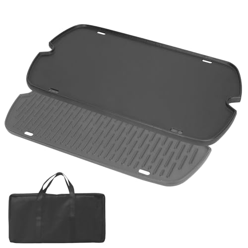 Cast Iron Grill Griddle for Weber 9010001 9011701 9013001 9020001 9030001 Traveler Portable Grill Accessories, Reversible Full Size Cooking Plate with Carry Bag
