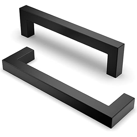 FURNIWARE 10 Pack Modern Square Drawer Pulls, Bar Cabinet Pull Matte Black Cabinet Handles Stainless Steel Modern Hardware for Kitchen and Bathroom Cabinets Cupboard - Hole Centers 5inch(128mm) Cover