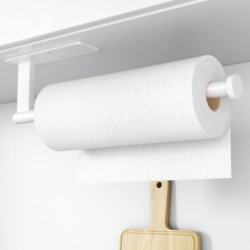 Paper Towel Holder Under Cabinet - Self-Adhesive or Drilling, Kitchen Roll Holder Wall Mounted, Towel Rack for Kitchen Organization and Storage, Stainless Steel Kitchen Paper Roll Holder