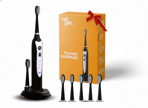 Sonic Electric Toothbrush for Adults with 5 Toothbrush Replacement Heads, 3 Brushing Modes & 2 Minutes Built-in Timer, Travel Toothbrushes with Inductive Charging, Rechargeable toothbrush | Black