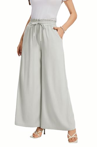 Image of KICZOY Women Flowy Pants Drawstring Waist Wide Leg Palazzo Beach Pants Loose Fit with Pockets
