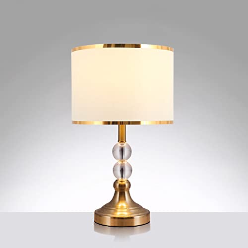 Mengjay Lampe de table avec cube en cristal, base et abat-jour en métal, pied de lampe E27, métal, abat-jour en tissu, verre cristal, 25x25x47cm (A)