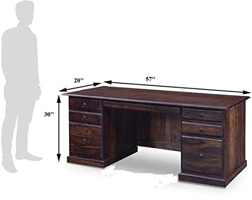 Pure Solid Sheesham Wood Computer Table, Laptop,Study Writing,Office Desk Table with 1 Keyboard Tray & 6 Drawers for Furniture Office,Study Environment,Work from Home Ariya (Dark Walnut