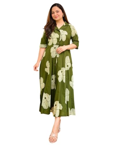 Image of Womens Printed Rayon Anarkali Shirt Collor Kurta for Girls Regular Fit Casual Wear Gown