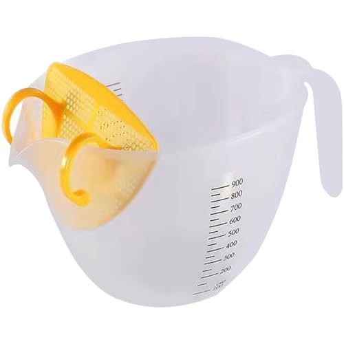 Lavadora de arroz, colador de arroz, taza medidora de 1000 ml, cuenco de lavado a escala transparente con asa, lavadora lavable para limpiar frutas, verduras y frijoles, tazas medidoras