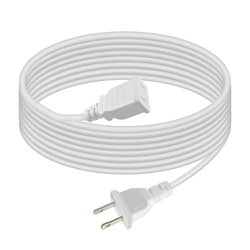 2 Prong Polarized White Extension Cord 15 feet Thin Power Cable Male to Female 125V 5A 625W for Indoor/Home Use Slim Design for Christmas Lights Halloween Decor Lamps & Small Appliances (1Pack)