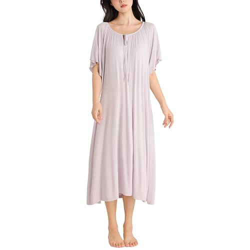 Robe de Nuit Femme Viscose fluide et stretch WEWE avec col noué élégant