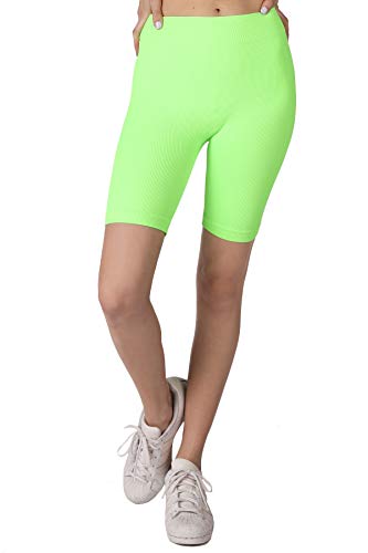 NIKIBIKI Women Seamless Ribbed Biker Shorts, Made in U.S.A, One Size (Neon Green)