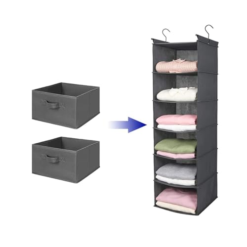 Image of MAX Houser 2 Drawer Hanging Closet Storage Organizer, Dark Grey | For Socks, Underwear & Sweaters, Space Saving Vertical Storage for Bedroom Wardrobe, Sturdy Breathable Fabric Construction