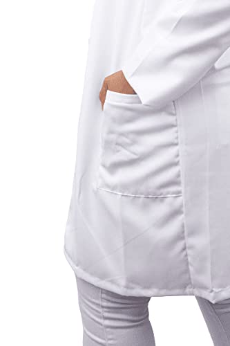 Jaleco Feminino Branco Básico Gola Italiana com bolsos Tecido Gabardine hospitalar profissional tama