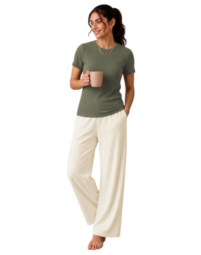 Image of TOPLOT Korean Night Suit for Women| Round Neck Half Sleeve | Full Pyjama Set |Comfortable Nightwear, Loungewear, Sleepwear for Womens (5274)