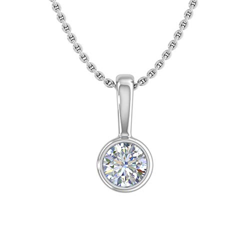 FINEROCK 1/5 to 1 Carat Diamond Solitaire Pendant Necklace in 14K Gold (Solid Bell) (Included Silver Chain)