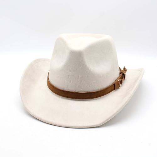 Image of Unisex Western Suede Cowboy Cowgirl Hat Classic Wide Brim Fedora Hat for Men &Women