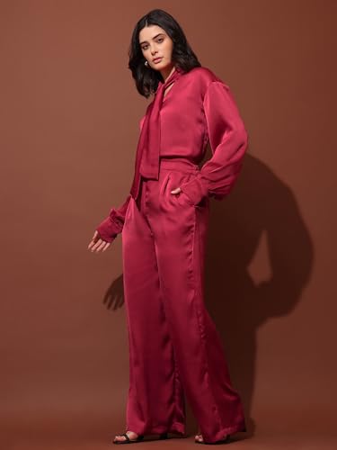 Image of PURVAJA Women's Midi Satin Red Co-Ords(Razy-042-M)