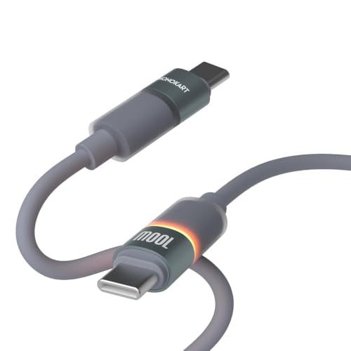 Image of Phonokart Glow 2m 100W 20V 5A C2C Hyper Fast Charging Cable, PD Data Transfer, Warm LED Indicator, Silicone Coated,Build E-Marker Chip, Battery Protect, Supports Car Play & Android Auto
