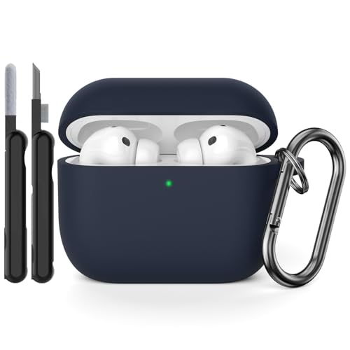 AOTUAO Custodia Compatibile con AirPods PRO 3a Generazione Case Cover con Kit di Pulizia, Case Protettiva Antiurto in Silicone per AirPods PRO 3 Custodia con Moschettone, Midnight Blue
