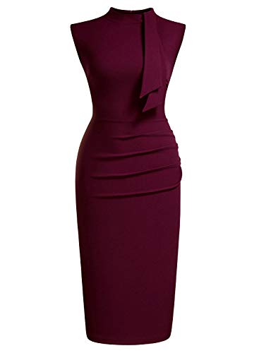 Image of Miusol Women's Retro 1950s Style Half Collar Ruffle Cocktail Pencil Dress