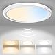 ALUSSO LED Deckenleuchte mit Radar Bewegungssensor, 18W Deckenlampe 3CCT 3000K 4000K 6500K 1600LM, IP44 Wasserdichte Badezimmer Lampe Flach für Wohnzimmer Schlafzimmer Küche Flur Garage, Rund Ø22cm