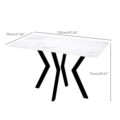 GOLDFAN Rectangle Marble Dining Table 47.2” Modern Style Kitchen Table for 4 with Black Steel Legs for Home Office Dining Room - Image 3