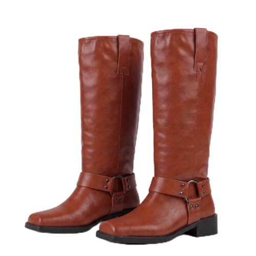 Image of Women's Knee High Moto Biker Buckle Boots