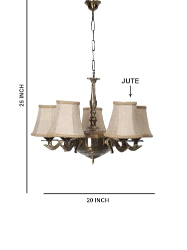 Image of Devansh 05 Lights Beige Round Shade with Antique Golden Chandelier -K