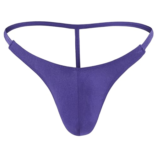 JEKE-DG Men's Stretchy T Back Thongs Low Waist G String Bikini Briefs Bugle Pouch Swimwear Underwear (Medium,Purple-1pc)
