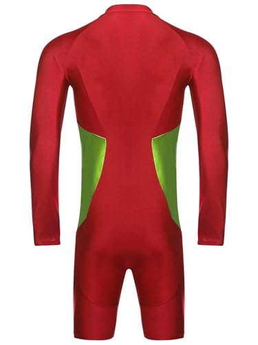 easyforever Men's Color Block Long Sleeve Boyleg Swimsuit Front Zipper One Piece Bathing Suits4