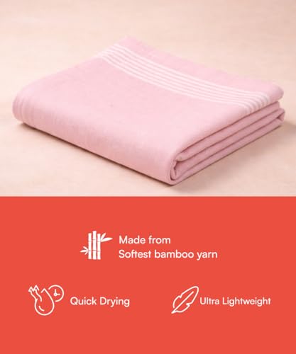 Image of Thirsty Towel, Bamboo Towels for Bath, Super Soft Slub Towel & High Absorbency Towels, Light Weight, & Quick Dry Towels for Bath Large Size, Towel for Bath Men, Women & Kids (Pack of 1 - Powder Pink)