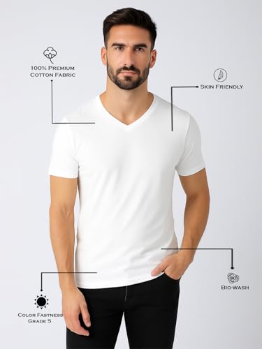 Image of Friskers Men's V-Neck Short Sleeves Cotton T-Shirt - Casual T-Shirt, Regular Fit