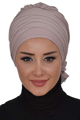 Instant Turban Cotton Scarf Head Wrap With Crosswise Combed Style Mink
