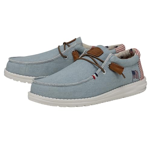 Image of HEYDUDE Men's Wally Patriotic Slip On Shoe | Lightweight Canvas Loafers with No Tie Laces