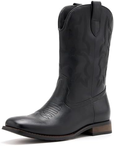 Cowboy Boots for Men Classic Embroidered Western Boots Slip Resis...