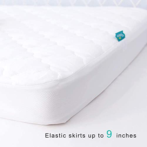 Image of Crib Mattress Protector Sheets Fitted Waterproof Mattress Pad Cover 2 Pack | 2 Pack Quilted Improved Thickness Machine Washable Noiseless 52 inch x 28 inch White & Gray for Crib Toddler Bed Mattress up to 9 inch