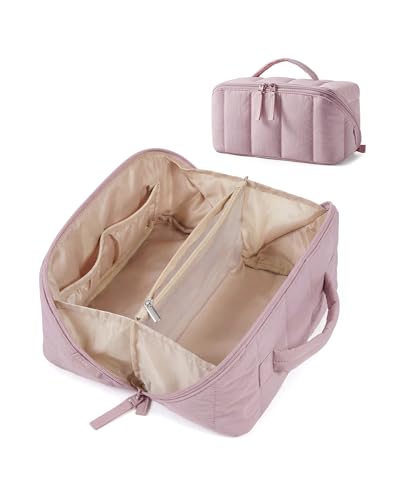 Image of BAGSMART Travel Makeup Bag for Women, Portable Water-resistant Cosmetic Case, Puffy Padded Make Up Organizer Pouch, Open Flat Toiletry Bag for Toiletries, Brushes, Mist Purple