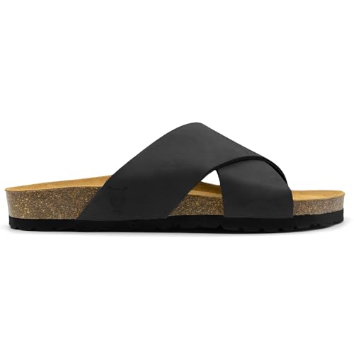 Sandgrens Handmade Unisex Cork Slides | European Top Grain Leather Sandals with Soft Suede Footbed and EVA Rubber Sole | Soria