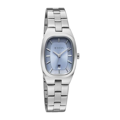 Image of Titan Work Essentials with Lt Blue Dial Silver Metal Strap Watch for Women - 95378SM01