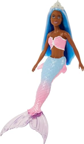 Barbie™ Dreamtopia Mermaid Doll (Blue Hair) with Pink & Blue Ombre Mermaid Tail and Tiara, Toy for Kids Ages 3 Yrs & Up