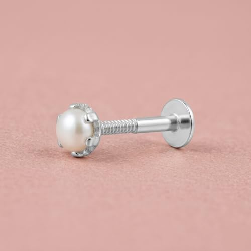 Image of Parnika 925 Sterling Silver Solitaire CZ Nose Pin | Small Size Piercing Nose Stud with Secure Screw Back | Elegant Silver Nose Ring for Women & Girls
