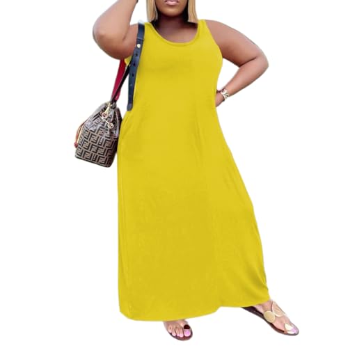 Image of TOPSRANI Womens Plus Size Maxi Dresses for Women Oversize Casual Short Sleeve V Neck Loose Plain Solid Trendy Summer Dress