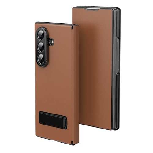 Étui Galaxy Z Fold 3 marron avec support arrière rigide et rabat protection