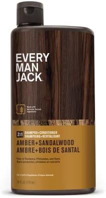 Every Man Jack 2-in-1 Daily Shampoo + Conditioner – Amber + Sandalwood | Nourishing For All Hair Types, Naturally Derived, Cruelty-Free Shampoo and Conditioner Set for Men | 710 mL -1 Bottle