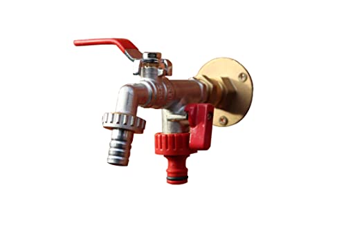 Robinet de jardin extérieur de 1,27 cm avec support mural pour tuyau en cuivre de 15 mm ou en plastique de 15 mm (double robinet)