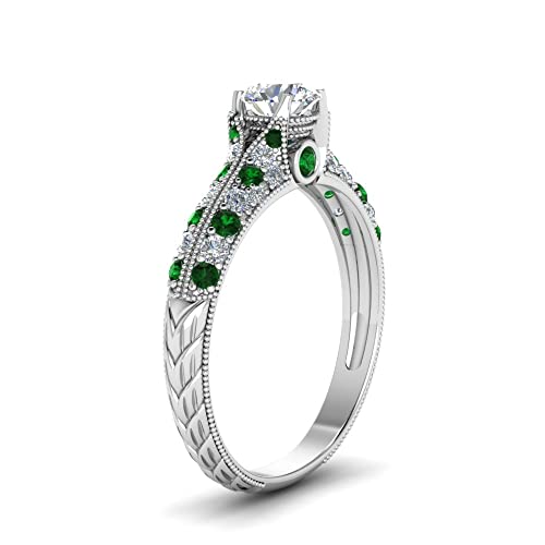 Image of Choose Your Gemstone 2 Row Milgrain Diamond CZ Ring 925 Sterling Silver Round Shape Vintage Engagement Rings Matching Jewelry Wedding Jewelry Easy to Wear Gifts US Size 4 to 12