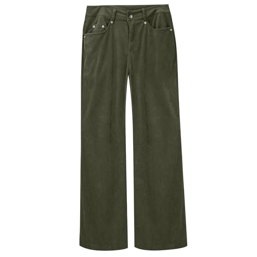 Ladies' Corduroy Pants Solid Wide Leg Loose Fits Flare Pant Button On Comfy High Rise Baggy Women Trousers4